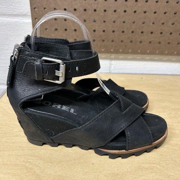 Sorel Joanie II Black Wedge Sandals NL2831-010 Womens Size 7.5 - Picture 4 of 9